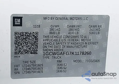 2019 Chevrolet Express 2500 Work Van from USA, damaged, VIN 1GCWGAFG7K1178260